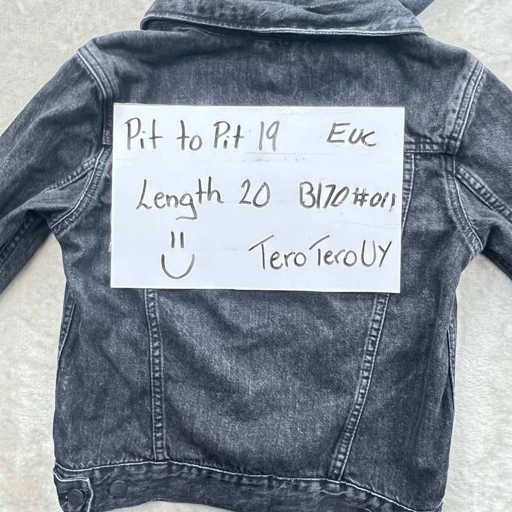 Gap Kids Boys Washed Black Denim Jacket with Jersey Hood Size L Large Trucker